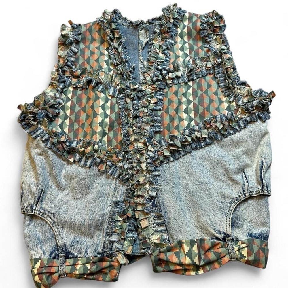Vintage‎ denim quilted repurposed denim blue jean vest size M/L